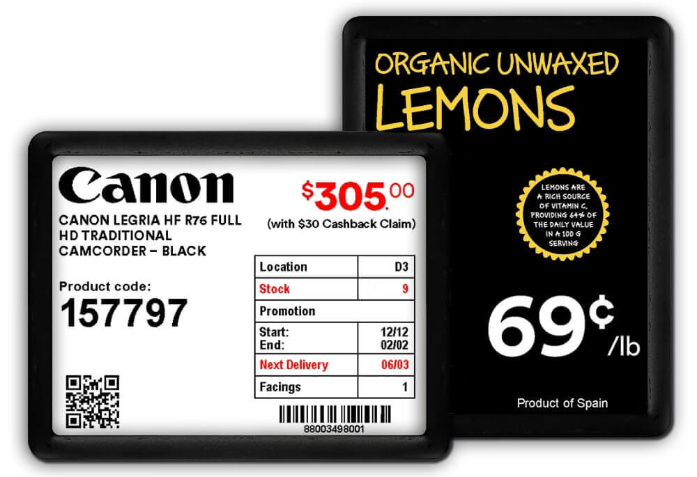 electronic shelf label for organic unwaxed lemons